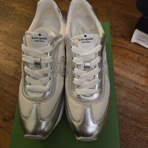 Kate Spade Metallic Silver and White Sneakers
